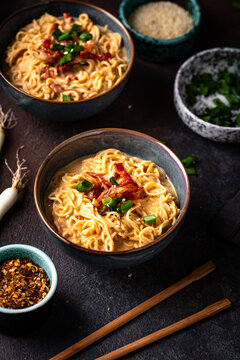 Korean trendy spicy carbonara ramen