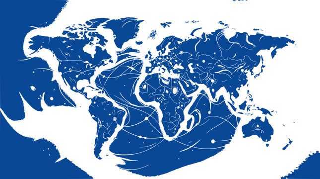 Global Connectivity Map with Shipping Routes and World Continents