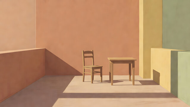 Empty Minimalist Terrace with Chair and Table