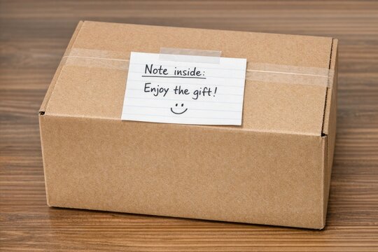 A cardboard box with a mysterious note inside