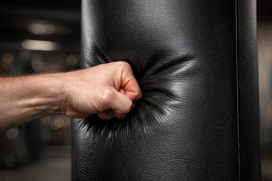 A person punching a boxing bag with focus and intensity