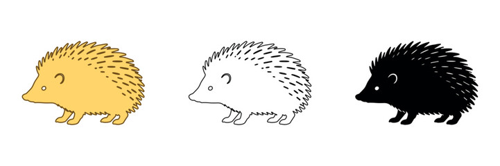Three stylized hedgehogs in different artistic styles and colors © Ophelia