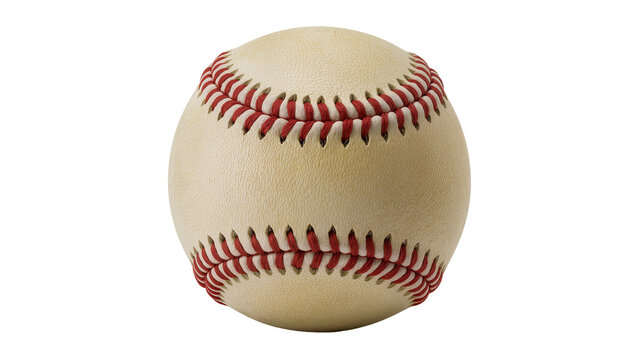 Classic baseball with red stitching, isolated on transparent background