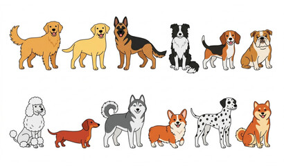 SEO Title:Cute Purebred Dog Breeds Cartoon Vector Set with Friendly Domestic Pet Characters Isolated on White Background © Siburoy