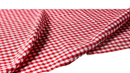 Fototapeta premium Red and white checkered picnic tablecloth draped and folded, isolated on transparent background