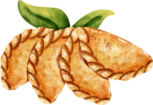 Watercolor sambousek hand painted food clipart illustration