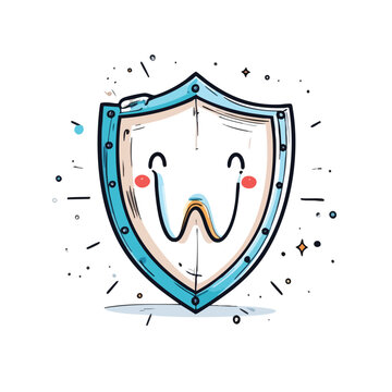 Cute cartoon shield character with a friendly smiling face.
