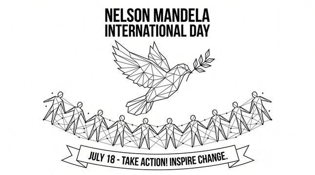 Nelson Mandela International Day illustration with geometric dove and people.