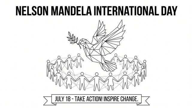 Nelson Mandela International Day illustration with geometric dove and people.