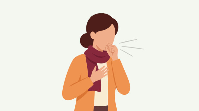 Flat illustration of a woman coughing or sneezing, depicting illness