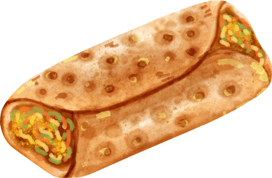 Watercolor frankie roll hand painted food clipart illustration