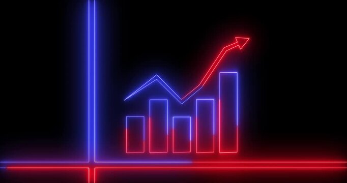 Neon business graph chart icon animation background. Neon business growth concept. Glowing neon business graph chart icon animation background
