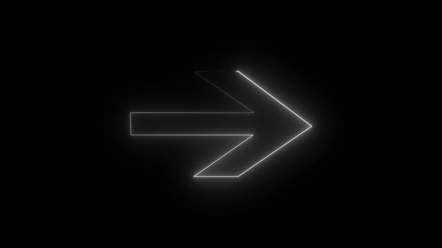 Neon glowing white color arrow icon on black background