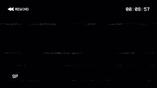 Retro VHS video tape rewind icon on transparent Film overlay. Analog TV Static and Screen, overlay footage. 4K Video