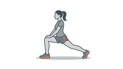 Fototapeta premium Pixel art of a woman in side view stretching after running, grey and coral palette, representing fitness and cool down