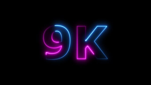 Glowing neon pink and blue color 9k text animation on a black background. 4k video