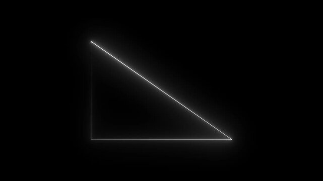 Neon glowing right triangle icon in line style. Flat design. White neon on a black background.