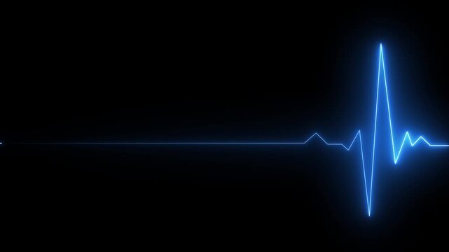 Neon Electrocardiogram Heartbeat Pulse Heart attack monitoring Medical Patient Treatment black Background . Blue color animation. 