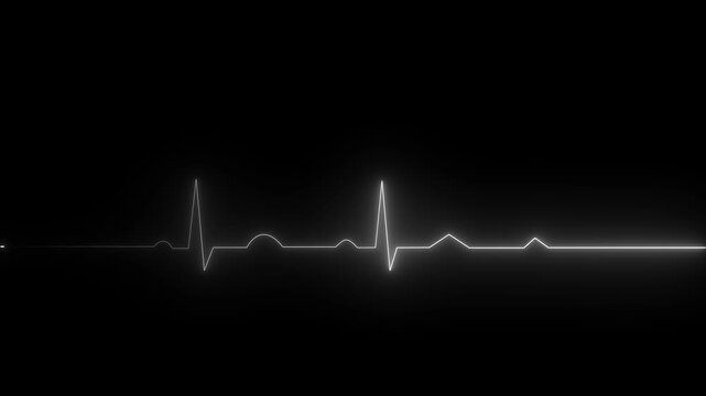 Abstract background heartbeat line glow light heartbeat display Glowing heart cardiogram line. White olor neon line animation.