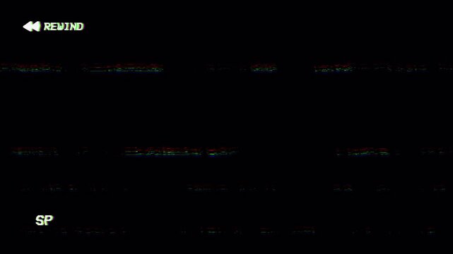 Retro VHS video tape rewind icon with distortion on transparent background, overlay footage, camcorder overlay. 4K Video