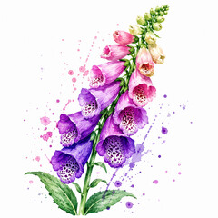 Elegant watercolor foxglove flower illustration isolated on white © Arif