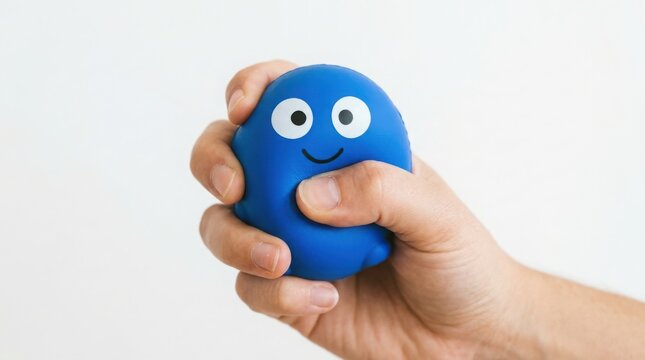 Blue squishy stress ball in hand anxiety relief and tactile sensory toy