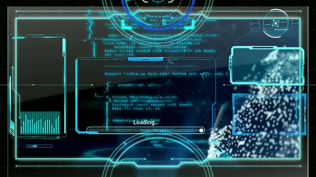 Futuristic Digital HUD Interface with Cyber Security Loading Screen 4K