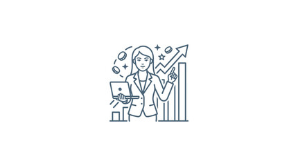 Fototapeta premium Businesswoman with Laptop and Growing Financial Chart, Investment Success