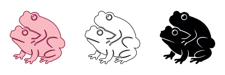 Fototapeta premium Two frogs in amplexus, a mating embrace, depicted in three distinct styles