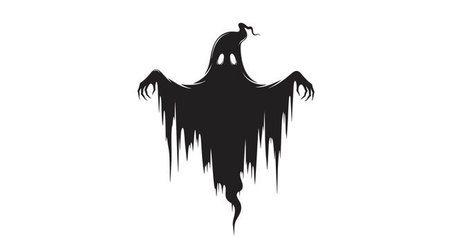 Spooky Ghost Silhouette for Halloween on Isolated White Background