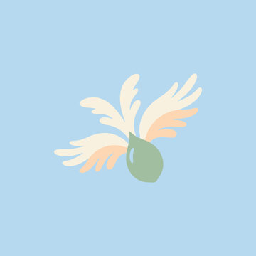 A minimalist illustration of a winged seed on a blue background
