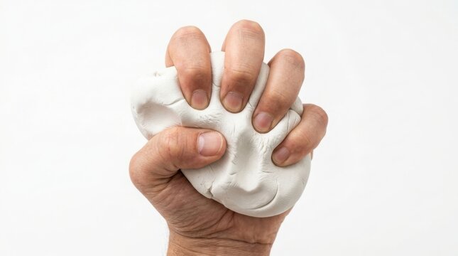 Hand squeezing white putty stress relief and tactile exploration