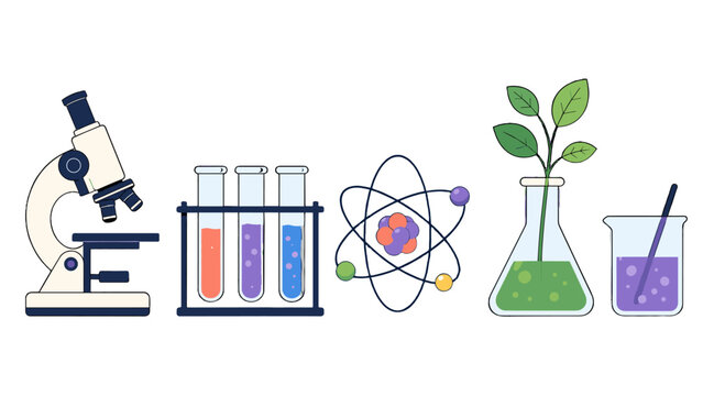 Science and chemistry sketch icon set with lab equipment