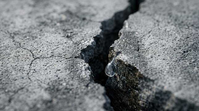 Water leaking through a crack in a concrete slab, illustrating concrete repair needs.