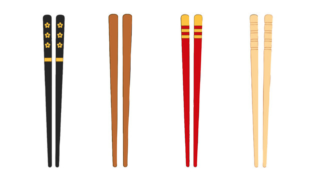 Set of decorative wooden chopsticks in flat vector style