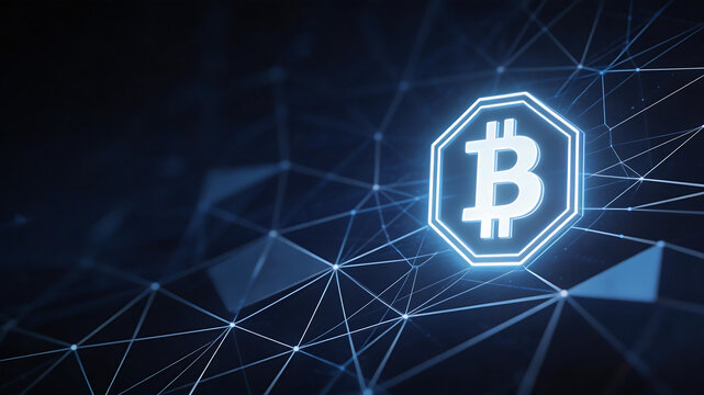 Bitcoin symbol on network background