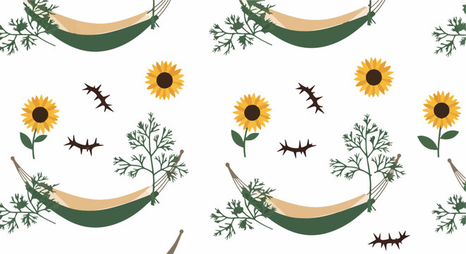 Colorful Hammock and Sunflowers with Dragonflies Pattern.