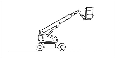 Continuous single line drawing of a hydraulic cherry picker lift for construction sites and building maintenance work © Surjo Stocker_2026