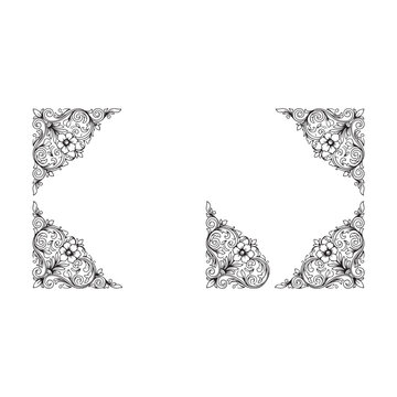 Floral Ornament Set Black And White Vector Illustration On White Background