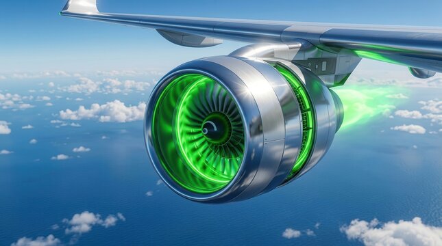 Advanced sustainable aviation technology featuring an eco-friendly green energy turbine.