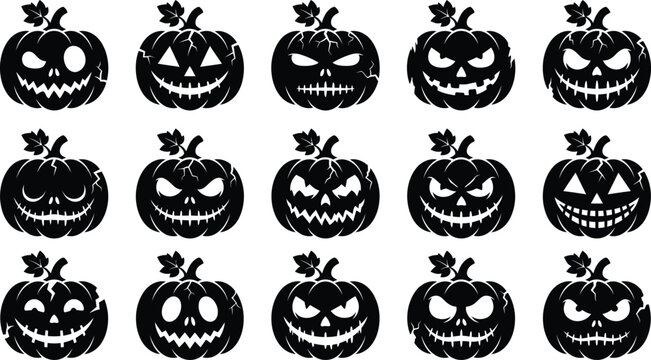 Halloween pumpkin silhouette collection 15 unique black pumpkin faces for spooky decorations and halloween themed projects