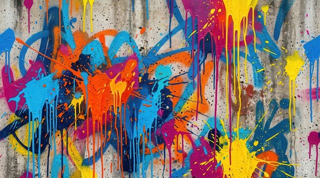 Urban street art featuring a seamless pattern of colorful graffiti on concrete.