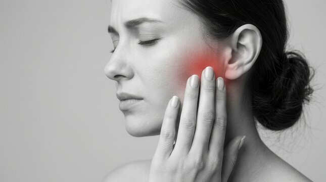 Red glowing area indicating jaw pain and temporomandibular joint issues.