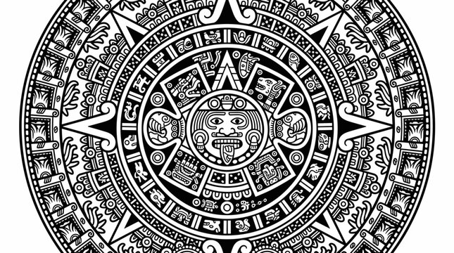 Aztec Sun Stone Calendar Symbol Ancient Mesoamerican Culture.