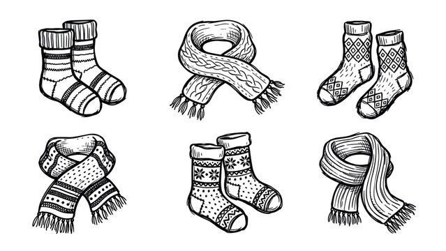 Hand drawn winter socks and scarves collection
