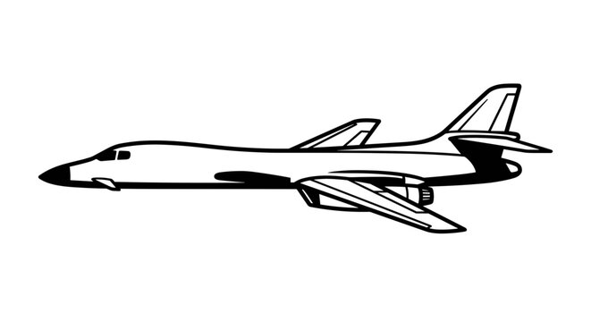 B1 Bomber Aircraft Silhouette Line Art.