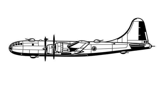 Boeing B 29 Superfortress bomber aircraft illustration.