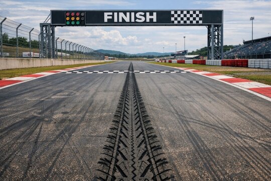 A race track with a finish sign above it