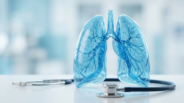 Medical illustration of lungs and stethoscope for diagnosing lung-related diseases.