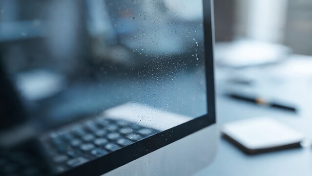 Dust Particles on Computer Monitor Glass Surface Detail